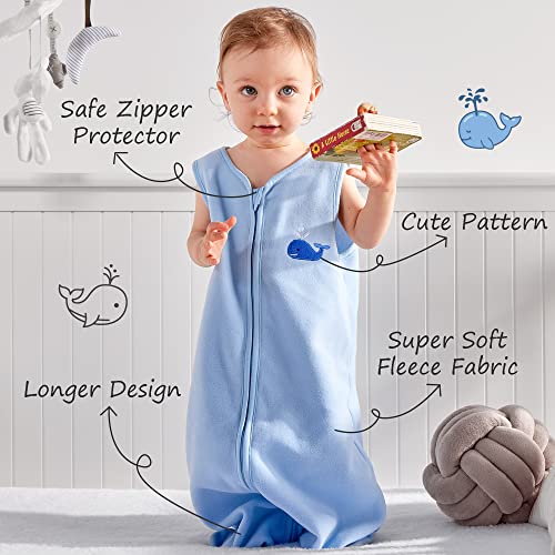 Image of DaysU Micro Fleece Baby Sleep Sack 1.0 TOG, Baby Wearable Blanket 18-24 Months Sleeveless with 2-Way Zipper, Sleeping Bag for Baby Unisex, 1 Pack, Light Blue Whale