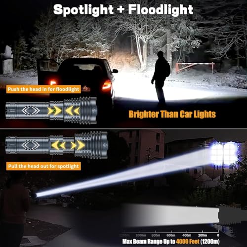 baibian Rechargeable Flashlights High 1500000Lumens,Super Bright LED Flashlight,Tactical Waterproof Handheld Flashlights with Zoomable 6Modes,USB Output&24H Long Life Battery for Emergency Camping