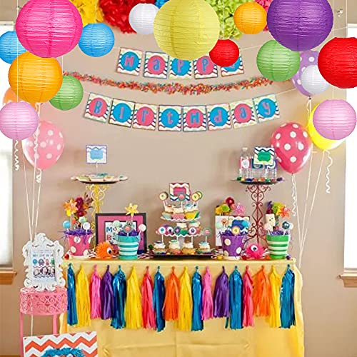 Image of Paper Lanterns Decorative, Party Supplies for Wedding Rainbow Birthday Party Mexican Fiesta Decorations Colorful 15pcs
