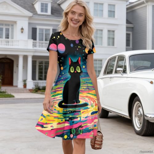 Image of AFPANQZ Womens Casual Summer Lightweight Vintage Dress Short Sleeve Midi Dress Knee-Long Luxury Formal Dress
