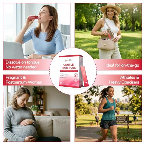 Image of Gentle Iron Supplement for Women: Slow Release 27mg Melt-in-Mouth Iron Powder with Vitamin C, B12 & Folic Acid, Easy on Stomach, Non-Constipating, Vegan Lipofer Iron Plus, 20 Sticks