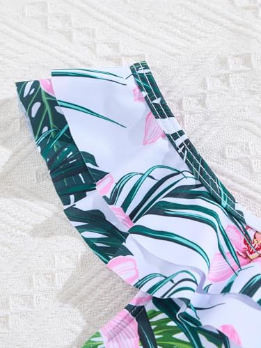 SweatyRocks Girl's 3 Piece Swimsuit Boho Floral Print Ruffled Bikini Top and Mesh Cover Up Pants Bathing Suit4