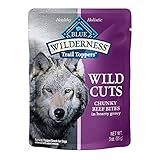 Blue Buffalo Wilderness Trail Toppers Wild Cuts High Protein, Natural Wet Dog Food, Chunky Beef Bites in Hearty Gravy 3-oz pouches (Pack of 24)