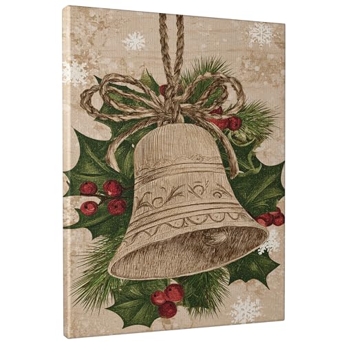 Toile murale de Noël souvenir d'enfance avec cloches traditionnelles et houx