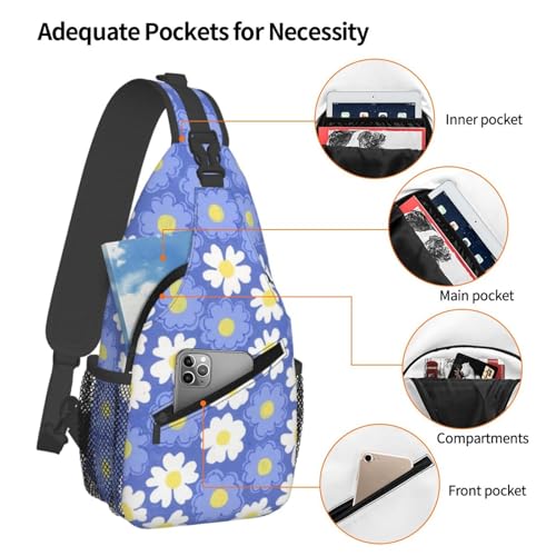 Black colorful Daisy Sunflower White Sling Backpack Unisex Crossbody Chest Bag Shoulder Chest Bag For Women Men Hiking Travel4