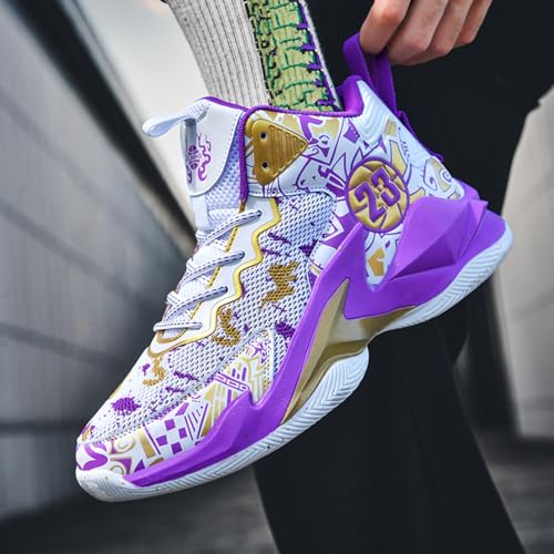 Men's High Top Basketball Shoes with Graffiti Style Breathable Mesh and Cushioned Midsole, Suitable for Indoor/Outdoor Wear Basketball Fans4
