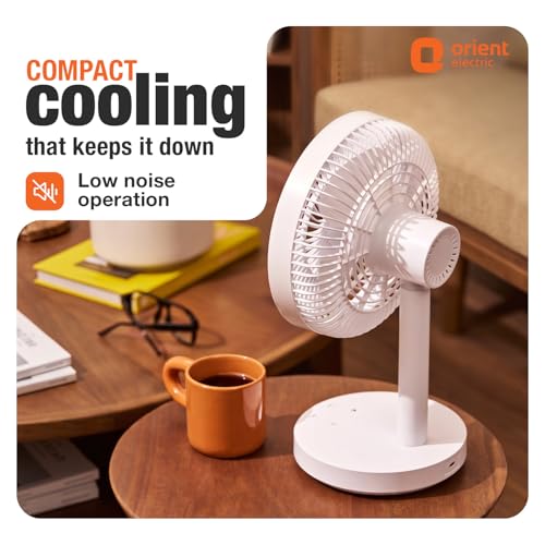 Image of Orient Electric Vento Rechargeable Table Fan | 2000 RPM High Speed Airflow | USB Type-C Charging | 3 Speed Control | 60 Tilt Adjustable | Portable Desk Fan with LED Light for Home, Office & Study