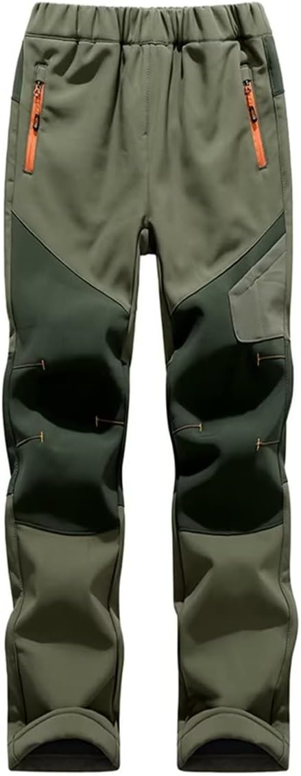 Kids Boys Youth Hiking Cargo Pants Soft Shell Snow Pants Waterproof Outdoor Fleece Lined Insulated Trousers