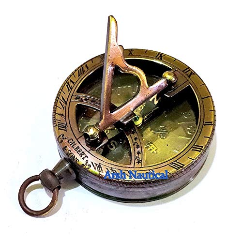 Arsh Nautical Brass Pocket Sundial Compass Nautical Antique Style Marine Compass Brass Finish
