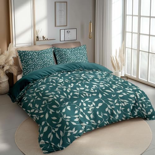 Housse de Couette Turquoise Feuilles Bohême Coton Polyester Douce - 4