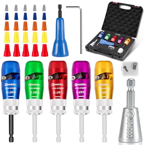 HARDELL Wire Stripper for Drill, 6-14 AWG Wire Stripper Tool, 1/4 Hex Shank Wire Twister Tool for Drill, Wire Stripping Twisting Connector for Electrician, with 25pcs Wire Nuts & Replacement Blades