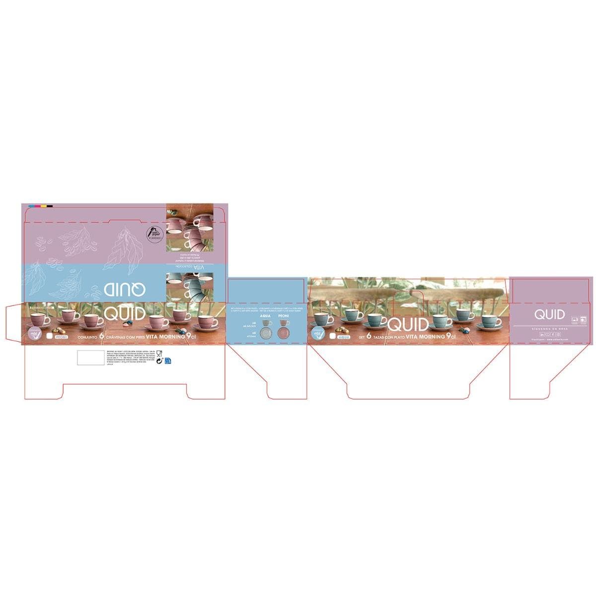 Quid Set de De 6 Tazas Con Platillo Cerámica Vita Morning de Loza 9cl | Turquesa, Loza, acabado brillo, 9cl