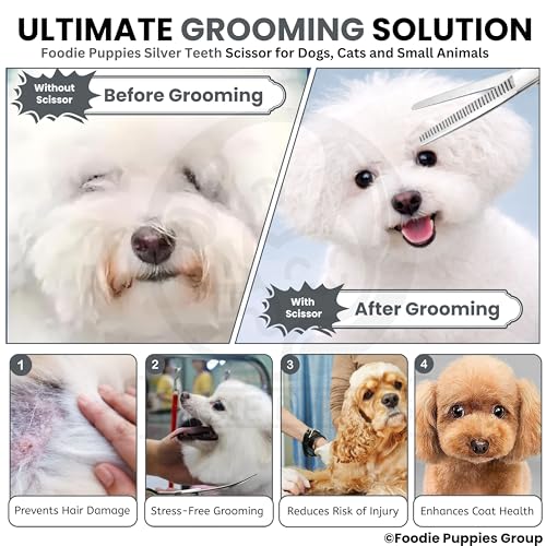 Image of Foodie Puppies Professional Dog Thinning Scissors with Teeth - Silver Grooming Shears for Dogs & Cats | Stainless Steel, Smooth Cut, Ergonomic Handle for Salon & Home Pet Grooming Daily Use