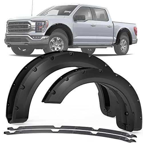 YITAMOTOR Fender Flares 4pc.Set Fits 2021-2022 Ford F150, Pickup Front Rear Wheels Flares Guards Wells Riveted Style