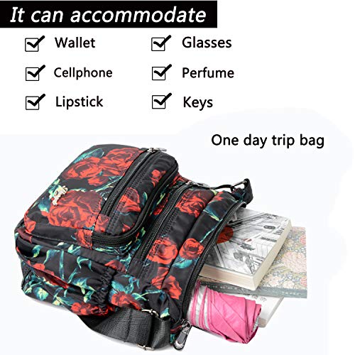 Image of Nylon Floral Multi-Pocket Crossbody Purse Bags for Women Travel Shoulder Bag