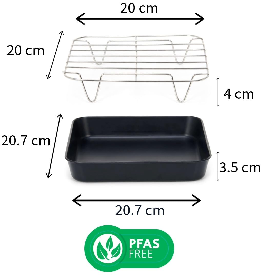 patisse 72855 - Set stampo quadrato in acciaio rivestito senza PFAS, 20 cm + griglia di cottura in acciaio inox 20 cm per friggitrice ad aria calda aria friggitrice XL e XXL, nero