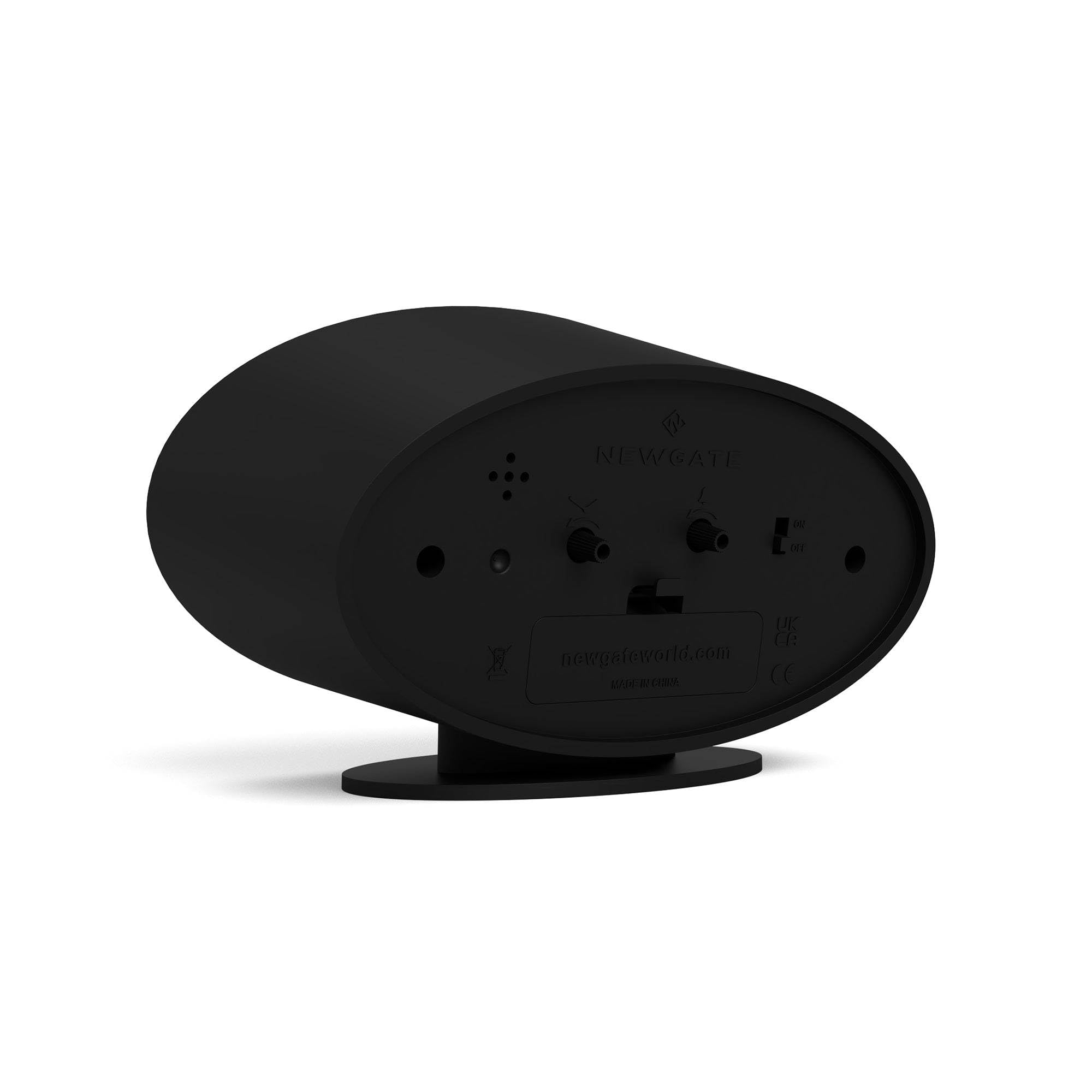 NEWGATE® Ronnie Despertador | Diseño Retro Ovalado | Acabado Negro y Suave con Goma | Ideal para la mesilla, Escritorio o estantería | Accesorio Moderno de Dormitorio y Oficina de Mediados de Siglo