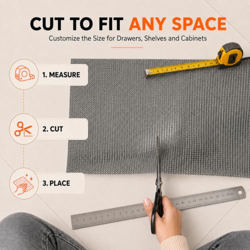 Image of Ash & Roh - Anti Slip Drawer Mat for Shelf and Shelves, Strong and Durable Non-Adhesive Grip Liner Mat for Bedroom Wardrobe Cabinet and Kitchen Place mats (Gray (30x500))