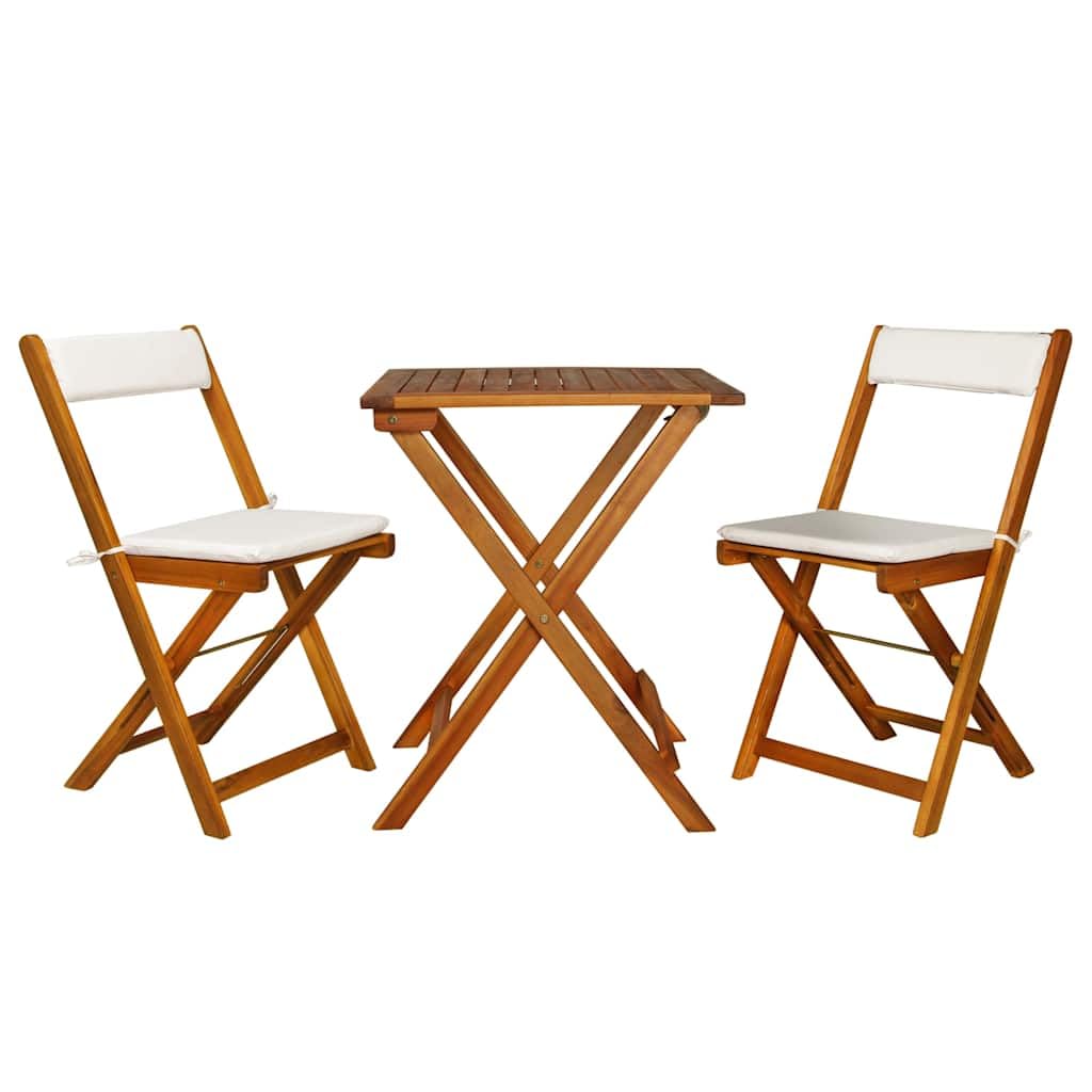 Ensemble de bistro pliable 3 pièces avec coussins en bois d'acacia massif