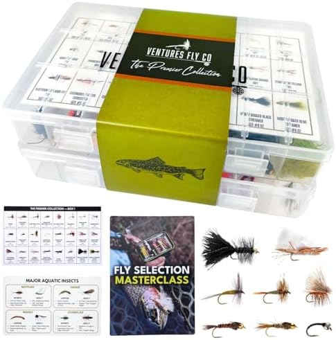 Ventures Fly Co. | 122 Premium Hand Tied Fly Fishing Flies Assortment | Two Fly Boxes Included | Dry, Wet, Nymphs, Streamers, Wooly Buggers, Terrestrials | Trout, Bass Lure Set, Kit, Gift