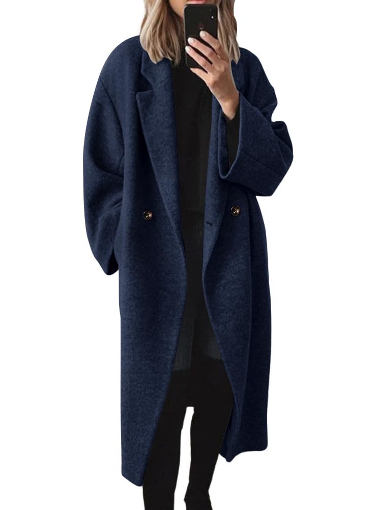 Women's Winter Double Breasted Wool Coat Long Sleeve Notch Lapel Long Trench Coat-image-12