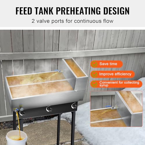 Image of VEVOR Maple Syrup Evaporator Pan, 47 Gal, 47 x 24 x 9.6 Inch Maple Syrup Pan, 304 Stainless Steel Maple Syrup with Thermometer, 2 Valves and 3 Heating Methods, for Home, Outdoor