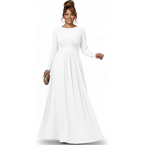 KOH KOH Womens 2026 Long Sleeve Soft Flowy Empire Waist Fall Winter Party Gown