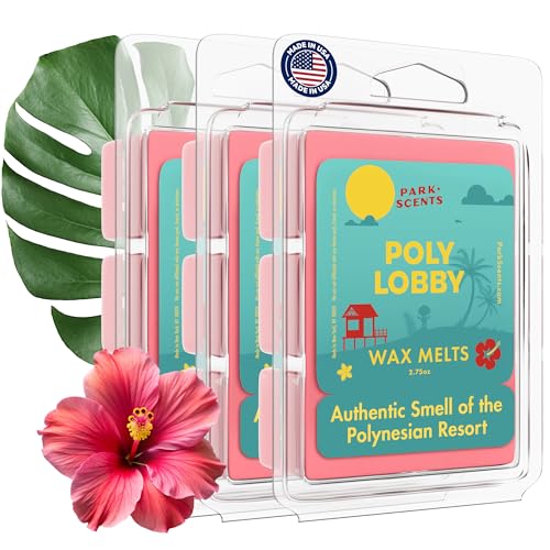 Park Scents Poly Lobby – Polynesian Resort Theme Park Luxury Hotel Candle Wax Melts – Wax Cubes – Strong Scent, Vegan Blend, Made in USA – Birthday Gifts for Women, Sister, Hostess (3 Pack – 18 Cubes)