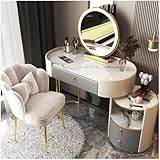 Deerou化粧台 ドレッサー テーブルドレッサー 鏡台 オシャレ 大理石天板 寝室 大容量収納 引き出し テーブル LEDミラー ミラーとライト付きの化粧台 収納 セット 北欧風モダン 狭小空間対応 (80×40×76cm + ホワイト ペタルチェア,ホワイト+グレー)