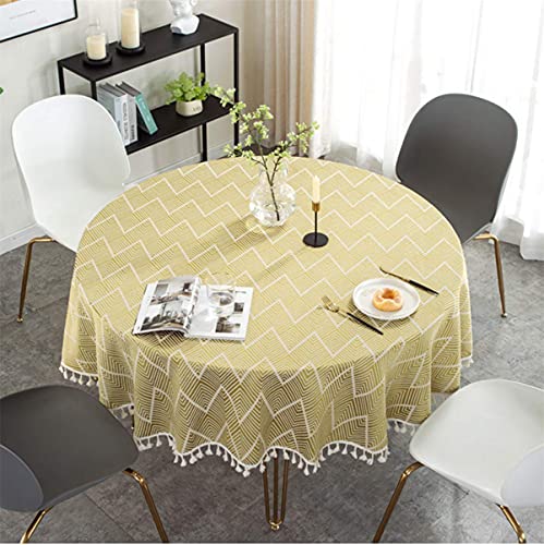 SXRDZ Nappe Ronde, Rayures Jaunes Diamètre de la Nappe 180cm Cuisine Table de Salle à Manger Jardin Wipable étanche Cover