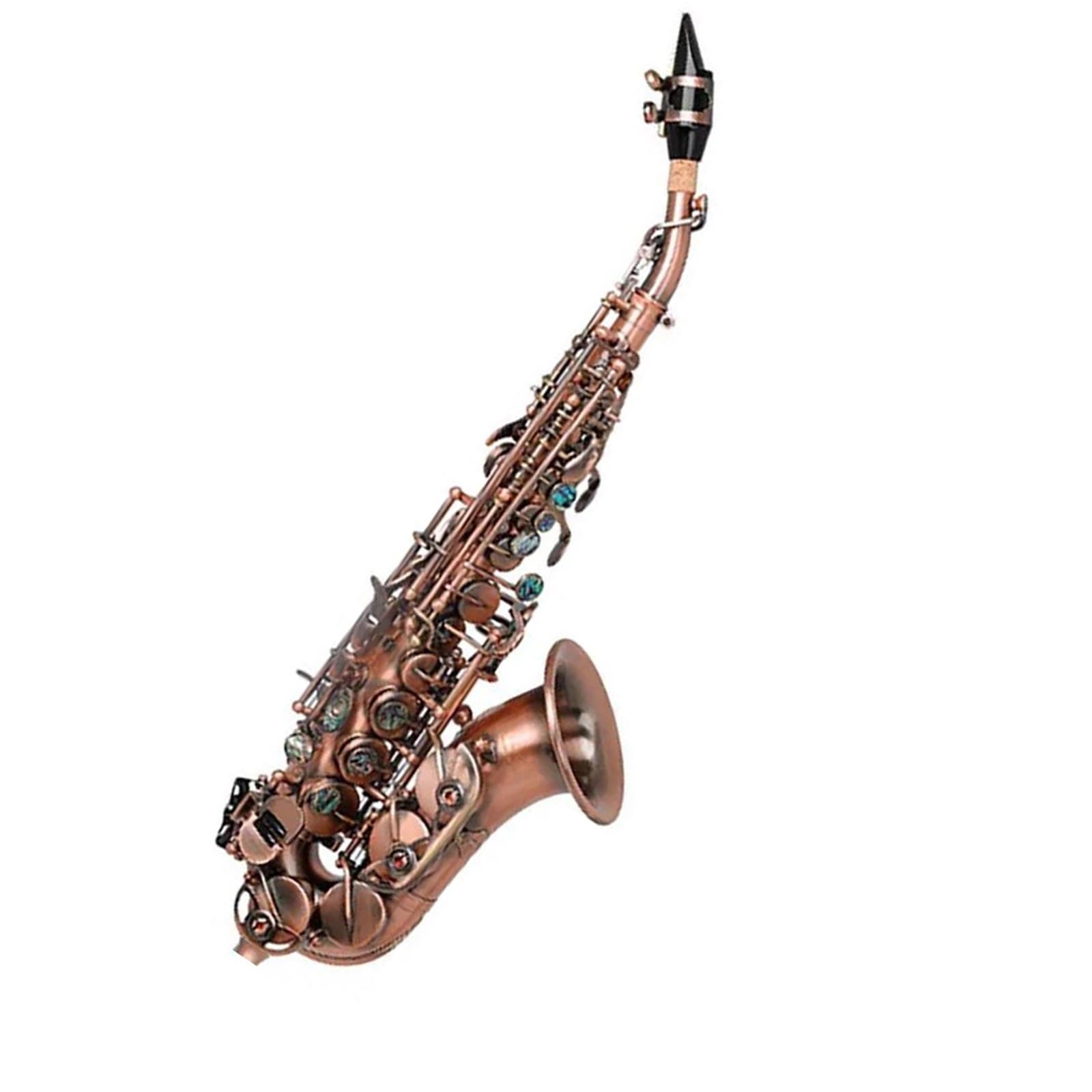 Saksofon Saksofon Sopranowy Bb Korpus Z Mosiądzu Rzeźbione Klawisze Białe Klawisze Saksofon Z Rękawiczką Trzcinową (Color : Antique)