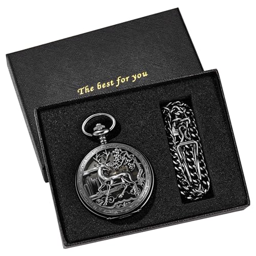 Image of Vintage Gold Double Sides Open Case Mechanical Men's Pocket Watch,Double Face Roman Dial Clock Hand Wind Pocket Watch for Men with FOB Chain