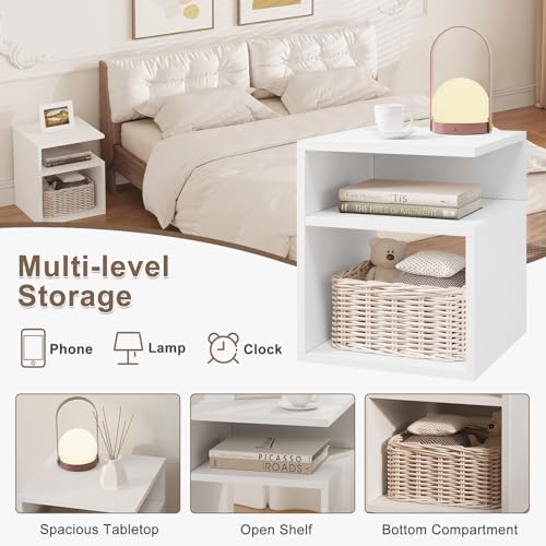 EUGAD Nachttisch Weiß, Beistelltisch mit 2 offene Fächer, 35x41,5x35 cm, Nachtkommode Nachtschrank für Boxspringbett, Platzsparender Nachttisch für Wohnzimmer Schlafzimmer, 0002CTG