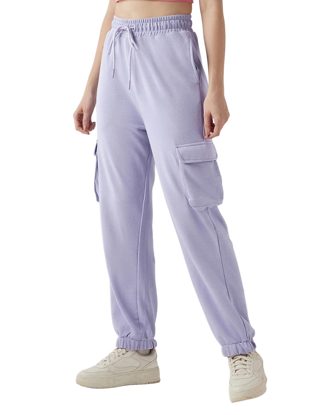Air 1.0 Women Solid Oversized Fit Terry Cargo Joggers-image-37