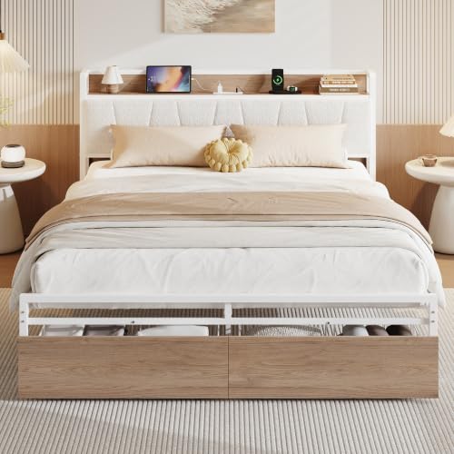 Image of LIKIMIO Queen Size Bed Frame with 2 Drawers and Charging Station