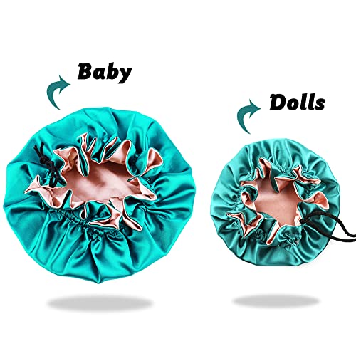 Kids & Dolls Matching Satin Bonnet Set - Adjustable Sleep Cap with Drawstring & Reversible Design3