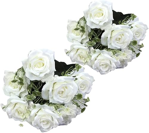 AYXX Flores artificiales de hortensia blanca 9 cabezas flores artificiales para decoración con tallo de jardín manualidades decoración de habitación