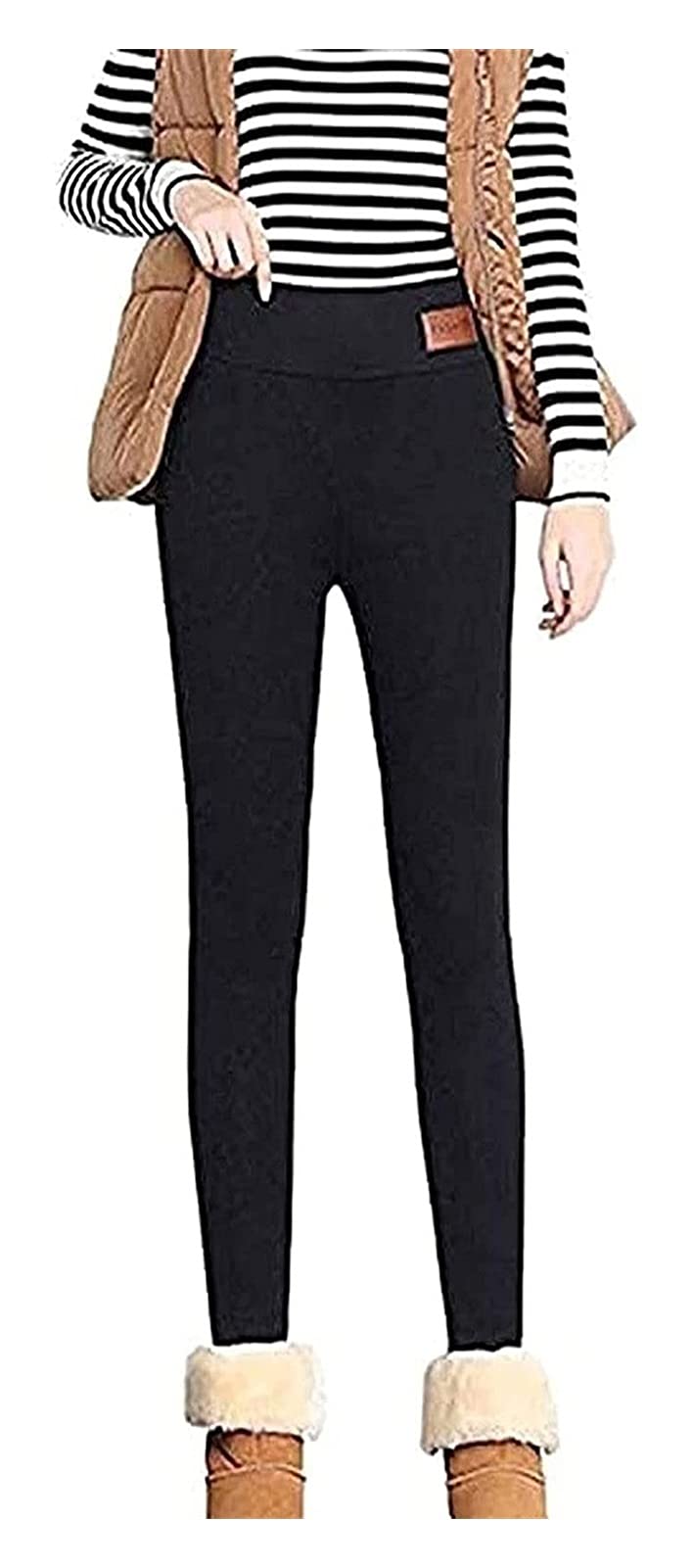 GOUJIAN Leggings Chauds En Polaire Pour Femmes Automne Et Hiver Collants Thermiques Pour Femmes Avec Intérieur En Polaire Taille Haute Doux (Color : Black, Size : XXL)