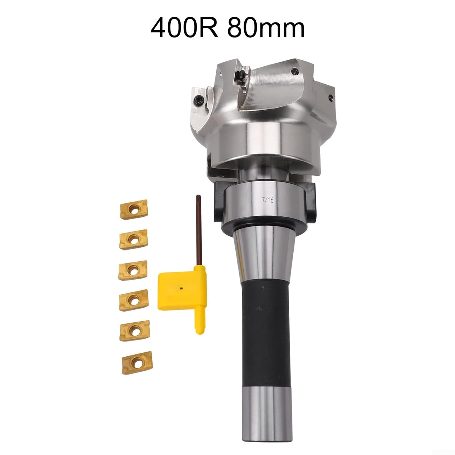 400R 80mm CNC Face End Mill CNC Cutter with R8 FMB27 Arbor, 6Pcs APMT1604 Carbide Inserts and T15 Wrench