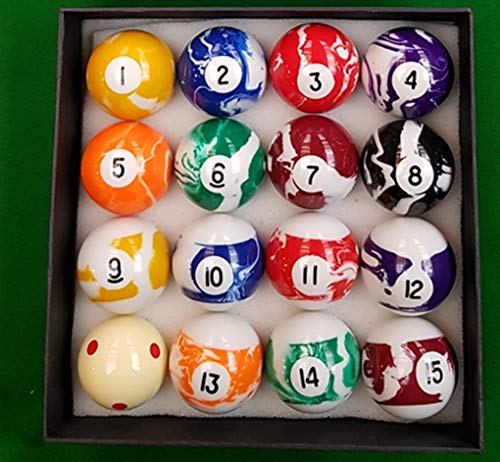 ROSETTA 2" 51mm MARBLE MARBELISED SPOTS & STRIPES POOL BALLS 1 7/8" Cue ball 47.5mm, MARBELIZED