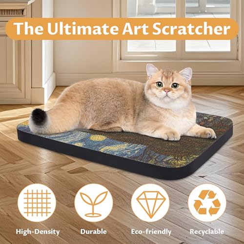 LESISSMER Art Cat Scratcher, Wall-Mountable Cat Scratching Board, Cat Wall Scratcher 16.7x11x1 Inch Cat Scratch Pad and Cat Scratchers for Indoor Cats Toy Furniture Protector(Starry Night)