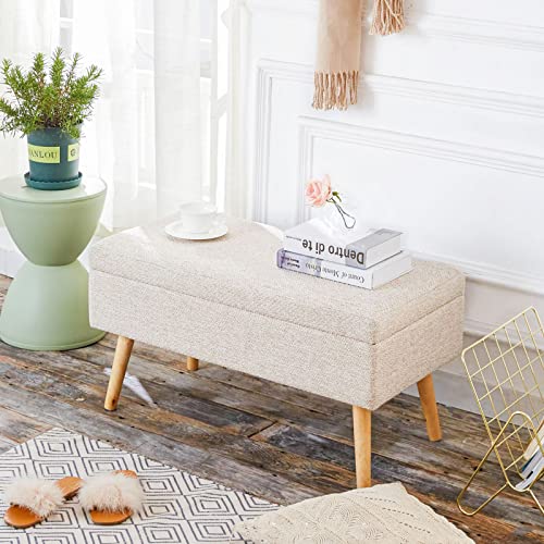 Banc de rangement pour canapé-lit beige : idéal en bout de lit cosy