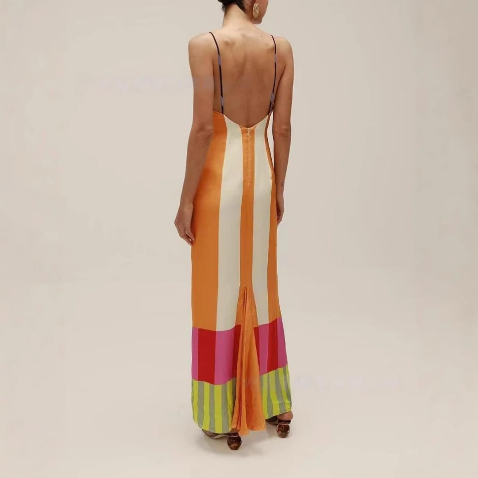 Vestido de Tiras de Verano para Mujer, Conjunto de Playa con Bloques de Color