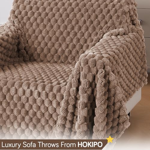 Image of HOKIPO Luxury Premium Rabbit Wool Plush Sofa Throw, Fluffy Sofa Cover for 1 Seater Sofa, 180(D) x 190(L) cm, 'BunnySoft Series' Canvas Brown (AR-5073-BRN)