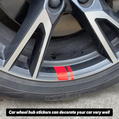 Image of Mandark 12PCS Car Wheel Rims Decal Stripes, Reflective Vehicle Tire Rim Stickers for 18-21 Inch Wheels, Safety Auto Exterior Hash Stripe Sticker Decoration, Universal for SUV, Truck, RV (Red)