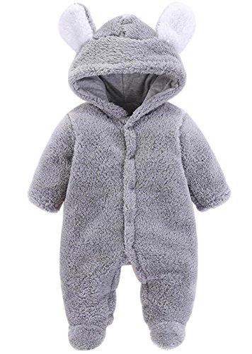 LOTUCY Newborn Baby Boys Girls Cartoon Bear Ears Warm Fleece Hooded Romper Jumpsuit Size 6-9 Months/Tag73 (Gray)