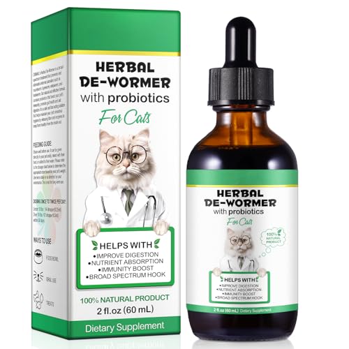 HEXIN Vermifuge pour chat 60 ml, vermifuge à base de plantes pour chats avec probitiques –...