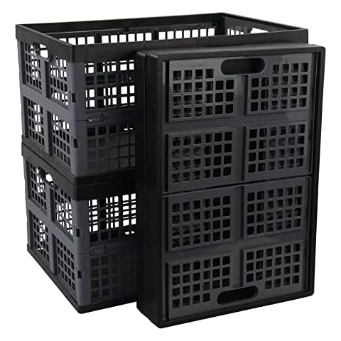 Ucake 42 Liters Collapsible Storage Crate, Plastic Folding Crates, 4 Packs Cover