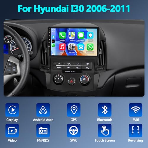 OiLiehu 2G+64G Android 13 Autoradio 2din Carplay Android Auto für Hyundai I30 2006-2011 Autoradio Mit Bildschirm 9 Zoll Unterstützung Mirror Link/EQ/Bluetooth/SWC/FM RDS/WiFi/GPS