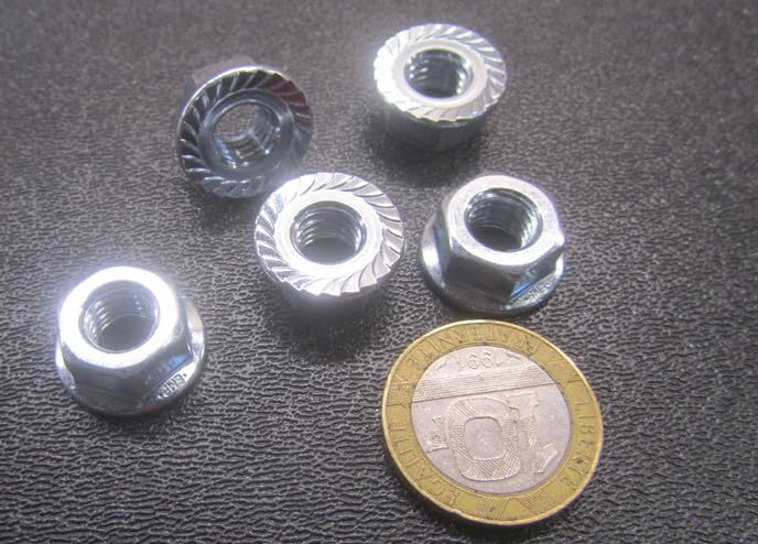 Metric Class 8.8 Zinc Plated Serrated Steel Flange Lock Nuts, M8 x 1.25 Thread x 13mm W x 8mm H, 100 Pcs